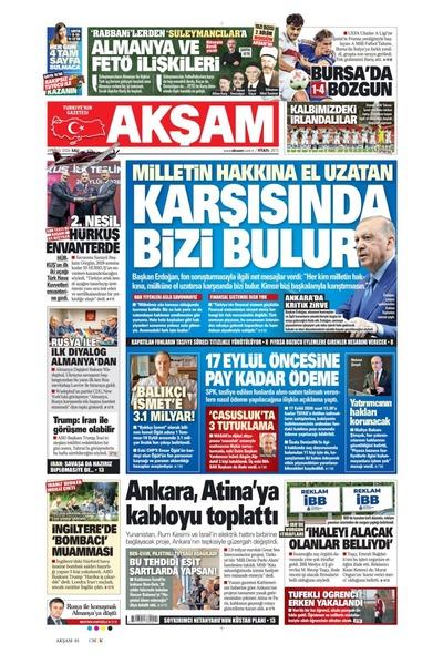 Akşam gazete kapağı