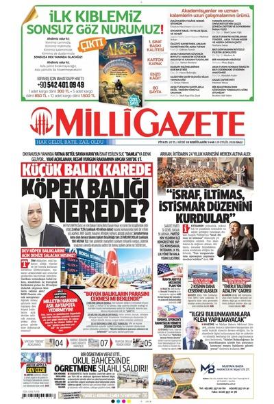 Milli Gazete gazete kapağı