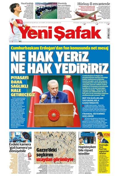 Yeni Şafak gazete kapağı